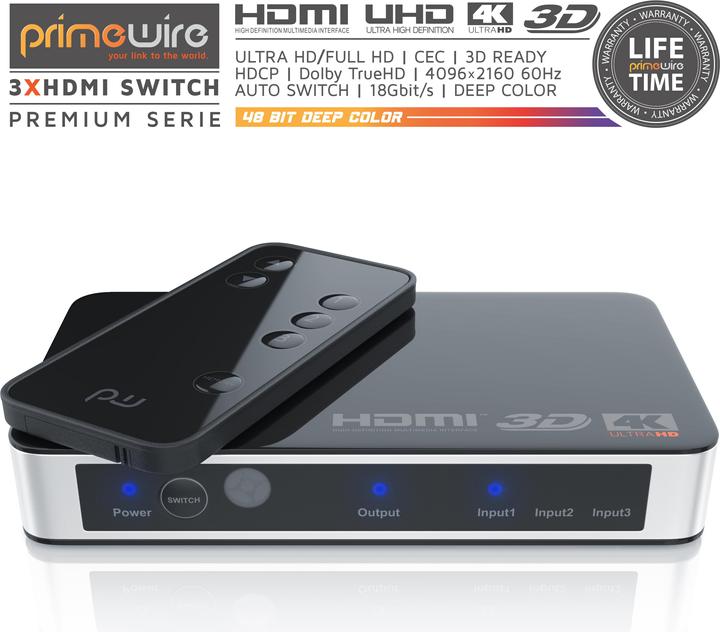 Image du produit Primewire Commutateur 3 ports HDMI 2.0