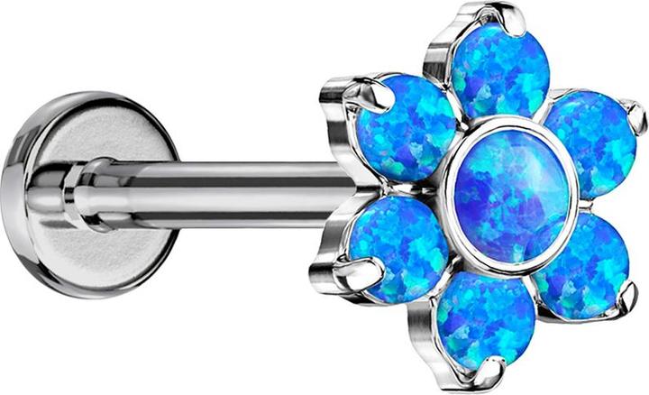 Immagine prodotto Star Piercing Micro Labret senza fili argento Flower Opals blu (Titanio G23, senza ottone)