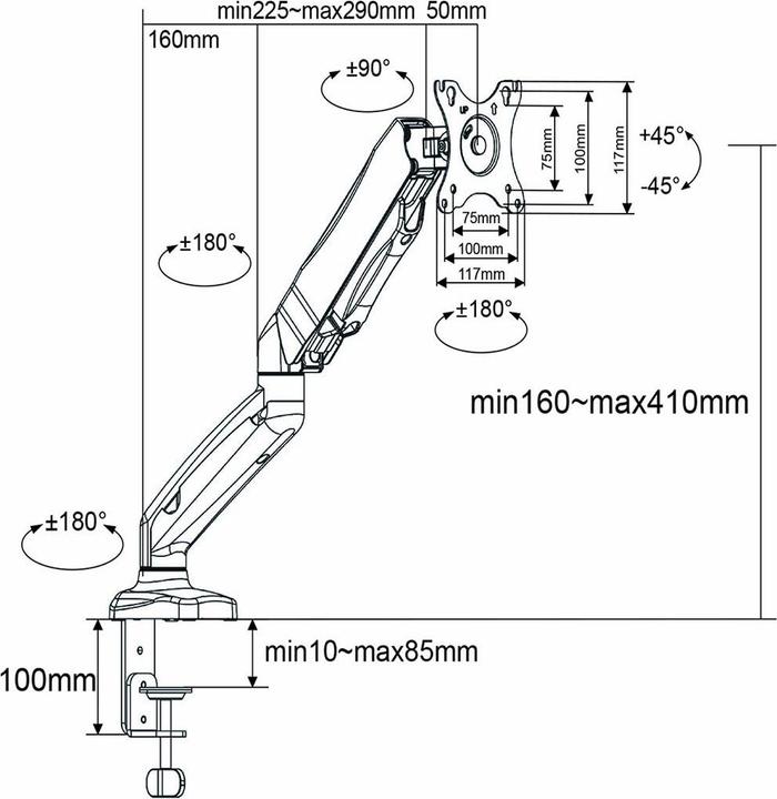 Produktbild Nedis Schreibtisch Monitorhalterung | Gasfeder | 1 Bildschirm(e) | 15 - 32 " | 75x75 / 100x100 | Vol (Tisch, 32")