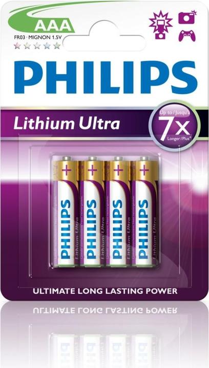 Philips Lithium Ultra Battery FR03LB4A/10, Rechargeable battery, AAA, Lithium, 1.5 V, 4 pc(s), 15 ye (4 pcs., AAA)