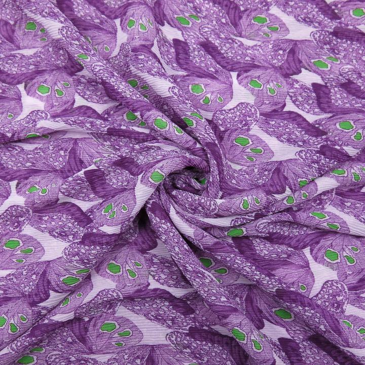 Image du produit Stoffrestposten Mousseline plissée - Papillons Violet - vente minimale : 1 mètre