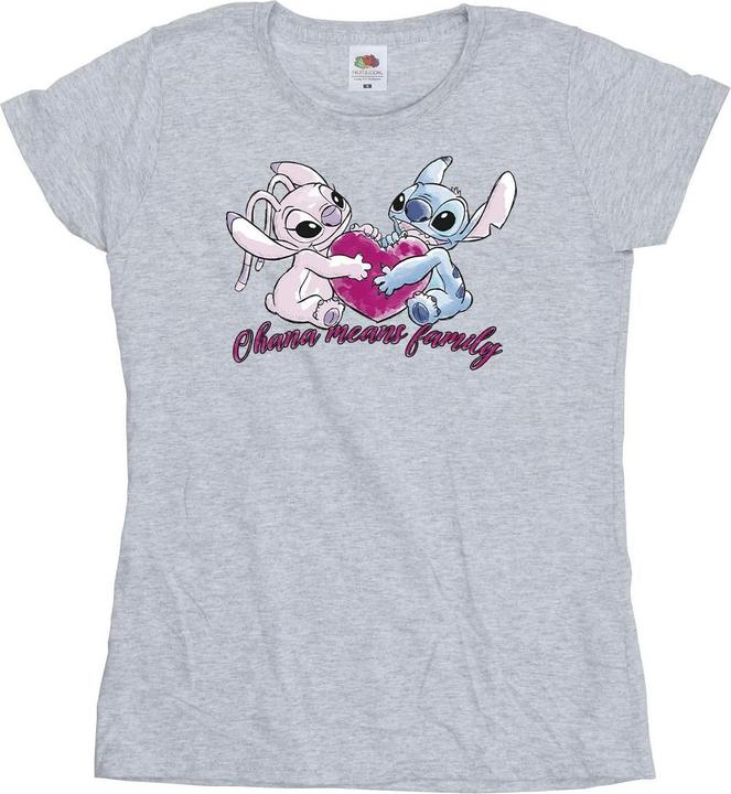 Actual product image Disney Womens/Ladies Lilo And Stitch Ohana Heart With Angel Cotton T-Shirt (L)