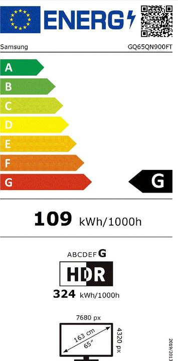 Energy Label Samsung TV GQ65QN900FTXZG (65", QN900F, NeoQLED, 8K, 2025)