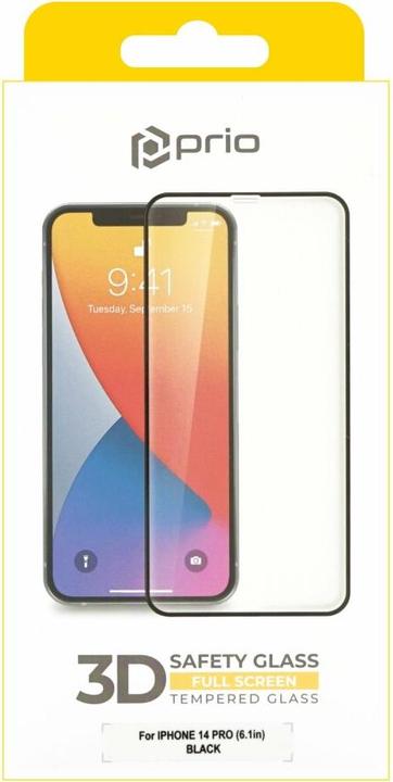 Actual product image prio 3D tempered glass screen protector for iPhone 14 Pro (6.1 inch) black (1 Piece, Apple iPhone 14 Pro)
