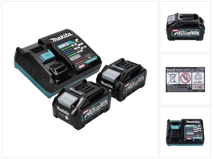 2x Makita BL 4040 Akku 40 V max. 4,0 Ah XGT Li-Ion Akku (191B26-6), 1x Makita DC 40 RA Schnell Ladegerät XGT LXT (191E07-8)