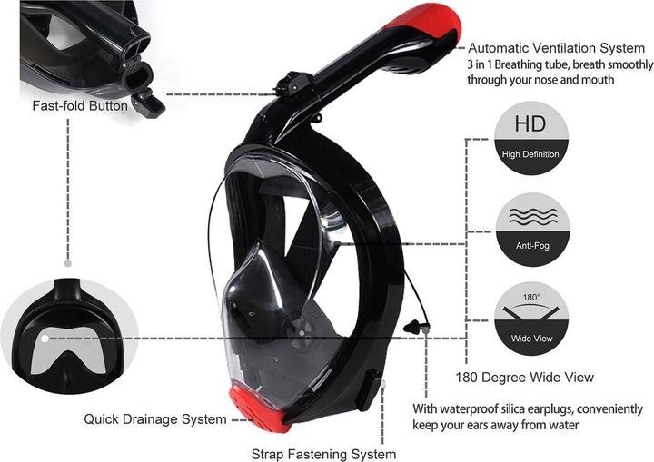 Productafbeelding Caruba Volgelaats Snorkelmasker Swift Opvouwbaar + Action Cam Mount (blauw S/M)