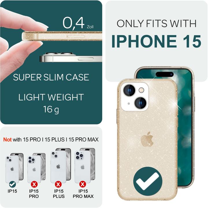 Actual product image Nalia Clear glitter silicone cover (Apple iPhone 15)