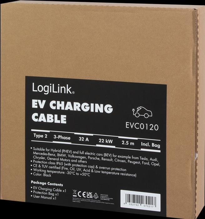 Actual product image LogiLink E-car charging cable (Type 2, 22 kW, 32 A, 2.50 m)
