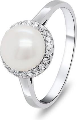 Brilio Silver - Elegant silver ring with pearl and zircons RI034W - Circuit: 52 mm (52)