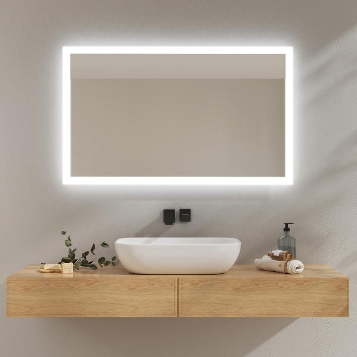 Produktbild Emke Badezimmerspiegel mit Beleuchtung 100*60cm,Beschlagfrei, 3000K/6500K,Tast Schalter (100 x 60 cm)