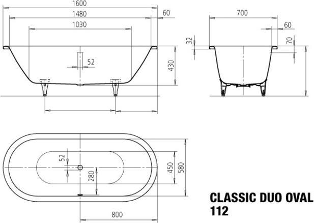 Produktbild Kaldewei Classic Duo Oval 112 160x70cm 29130001