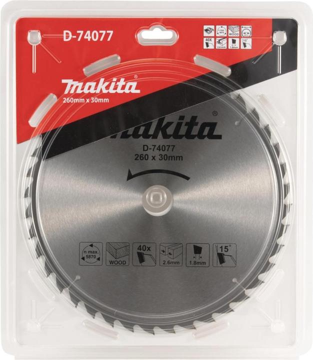 Produktbild Makita D-74077 Hartmetallsäge 260 x 2,6 x 30 mm 15° T40 Standardholz