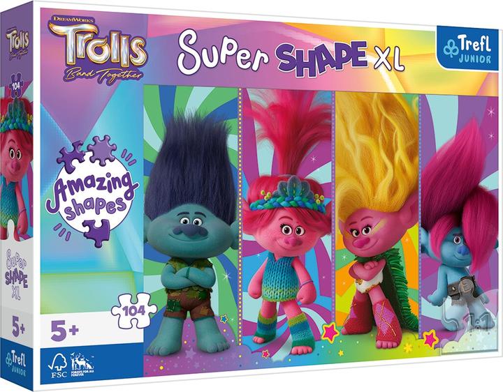 Productafbeelding Trefl Puzzel Super Shape XL Trolls 3: Trollenspellen 104 stukjes (104 onderdelen)