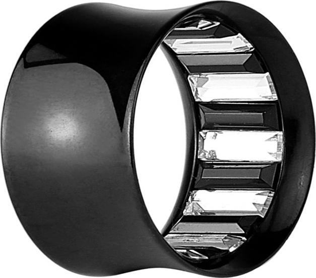 Produktbild Star Piercing Flared Tunnel schwarz mit Kristallen innen silber und schwarz (ohne Messing, Chirurgenstahl 316L)