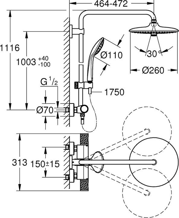 Image du produit Grohe Colonne de douche avec thermostat Vitalio Joy système chromé 27298003