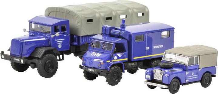 Produktbild Schuco 452656000 H0 Land Rover, Mercedes Benz 3er-Set THW, Land Rover, Unimog 404, MB LG 315