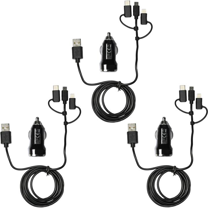 Immagine prodotto Benson Set di 3 caricabatterie da auto 3in1 con porte USB-C, Micro-USB e Lightning, nero