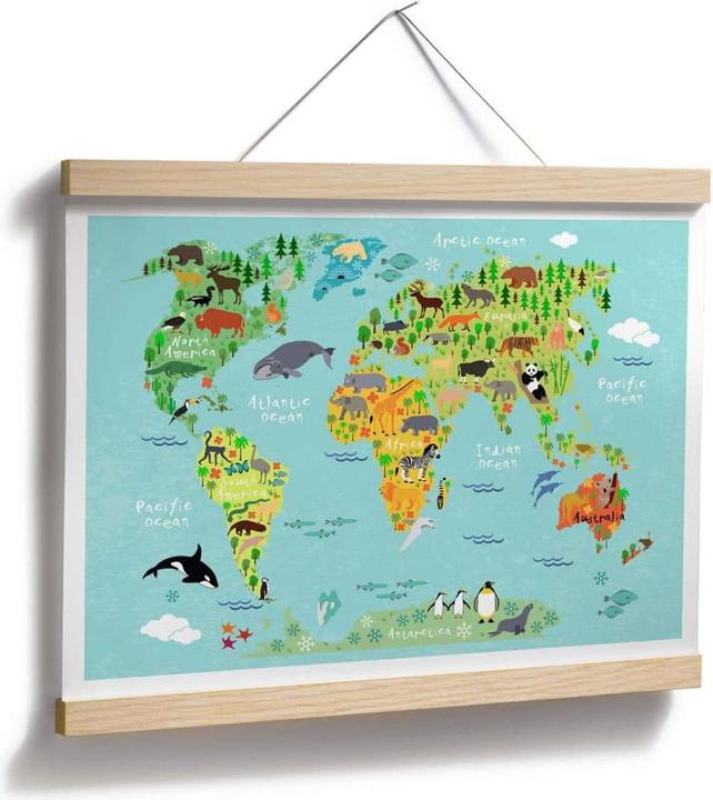 Image du produit Trenddeko Carte du monde des animaux pour enfants (120 x 100 cm)