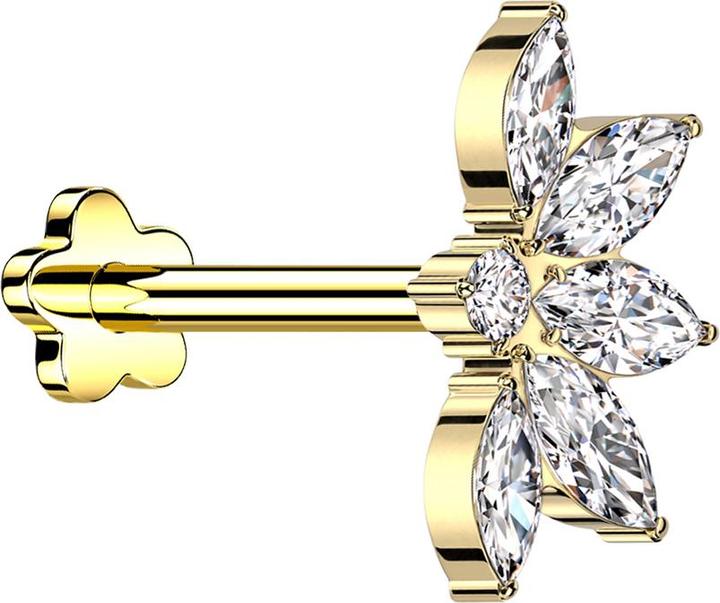 Immagine prodotto Star Piercing Micro Labret senza fili Fiore placcato oro Mezzo fiore di loto placcato oro Cristalli argento (Titanio G23, senza ottone)