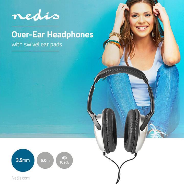 Produktbild Nedis Kopfhörer mit Kabel - Over-Ear - 6 m Rundes Kabel - HiFi - Ergonomische Ohrmuscheln - Silber (Kabelgebunden)