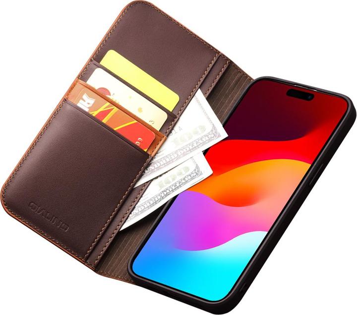 Produktbild QiAlino Hülle Flip Matt dunkelbraun (Apple iPhone 15 Pro)