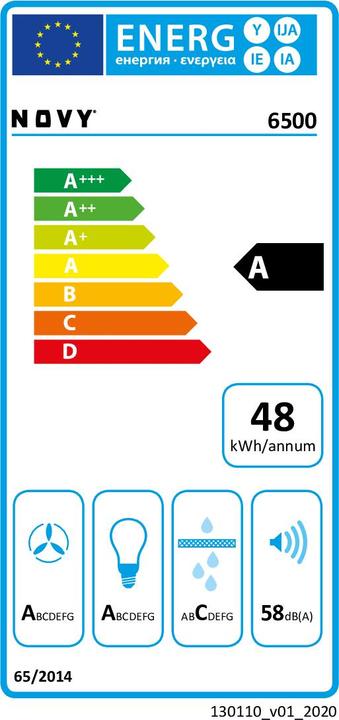 Label énergétique NOVY Dampkap Salsa 60cm Inox 6500 (Hotte murale)