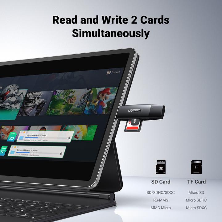 Image du produit Ugreen CM304 USB + USB-C Adapter Lecteur de cartes SD + microSD (noir) (USB-C)