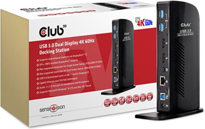 Actual product image Club 3D Dual Display Docking Station 4K60Hz (USB-B, 6 Ports)
