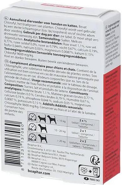 Nutritional values and ingredients beaphar Chlorophyll tablets Dog/Cat-Stop, 30 pcs. (Dog, Cat, 30 ml)