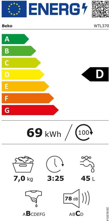 Energy Label Beko Waschmaschine WTL370 (7 kg, Upwards)