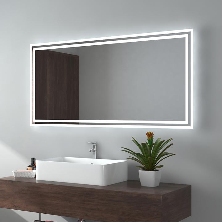 Produktbild Emke Badezimmerspiegel mit Beleuchtung 120*60cm,Beschlagfrei, 3000K/6500K,Tast Schalter (120 x 60 cm)