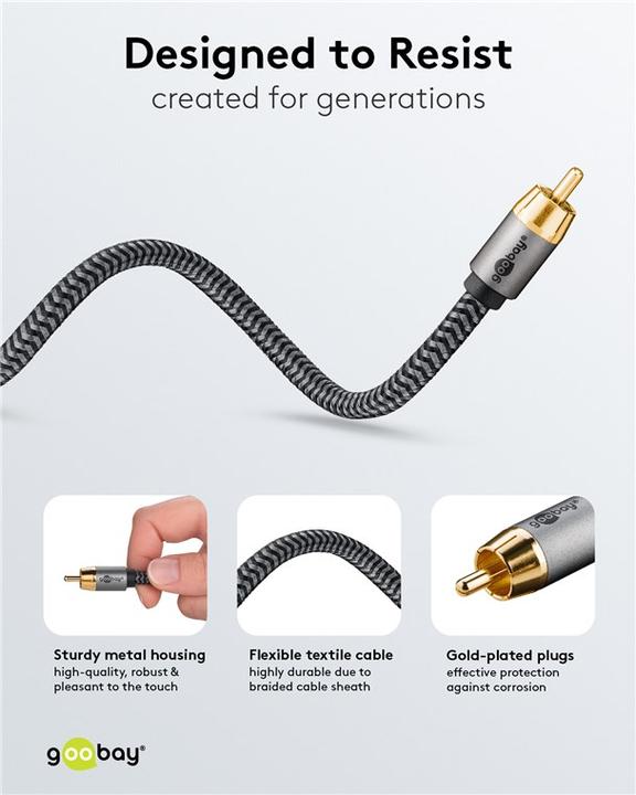 Immagine prodotto Goobay Cavo RCA mono, 5 m, grigio pelle di squalo (5 m, Cinch)