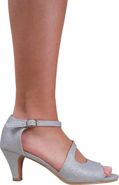 Actual product image Where's That From Womens/Ladies Beatrice Glitter Faux Leather Crossover Strap Wide Kitten Heel High Heels (38)