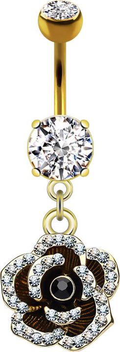 Star Piercing Banane 14k vergoldet mit Anhänger Kristall Blütenblätter (Messing, Chirurgenstahl 316L)
