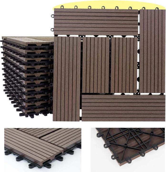 Produktbild Swisshandel24 WPC Bodenfliese Rhone, Holzoptik Balkon/Terrasse, 11x je 30x30cm = 1qm Basis, coffee versetzt (11 x, 30 x 30 cm)