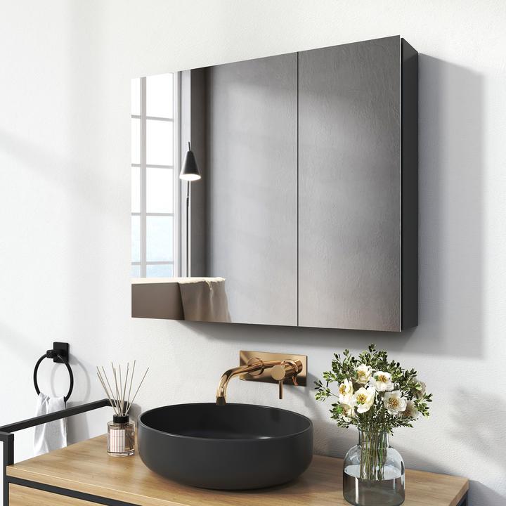 Produktbild Emke Spiegelschränke 75x65cm Spiegelschrank Badschrank mit Doppelseitiger Spiegel (Grau) (65 x 75 cm)