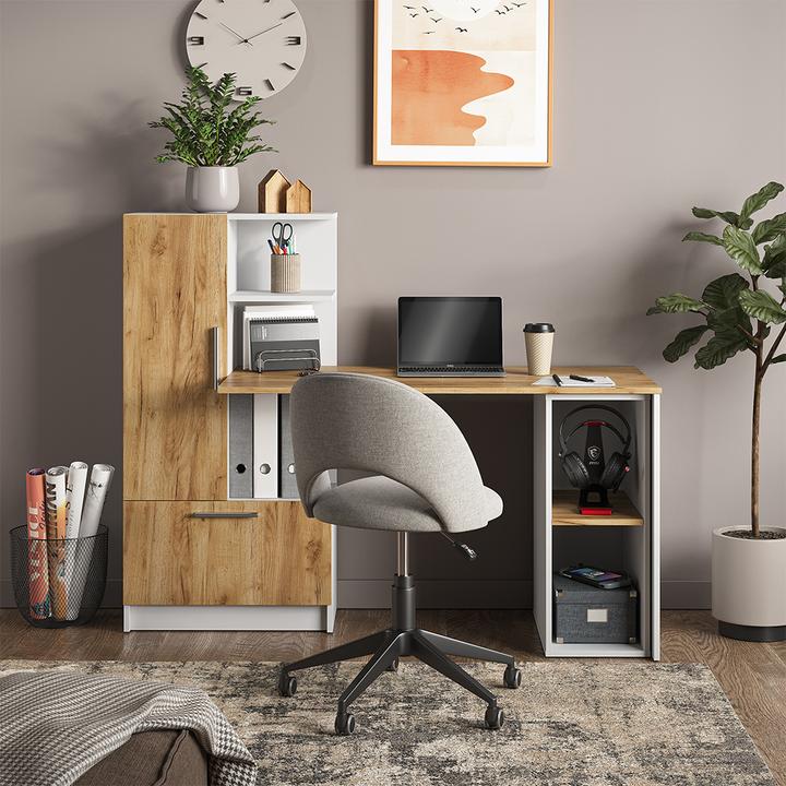 Produktbild Vichy PC-Schrank Tomy, Weiss/Goldkraft Eiche, 28.5 x 50 cm mit 2 offenen Fächern