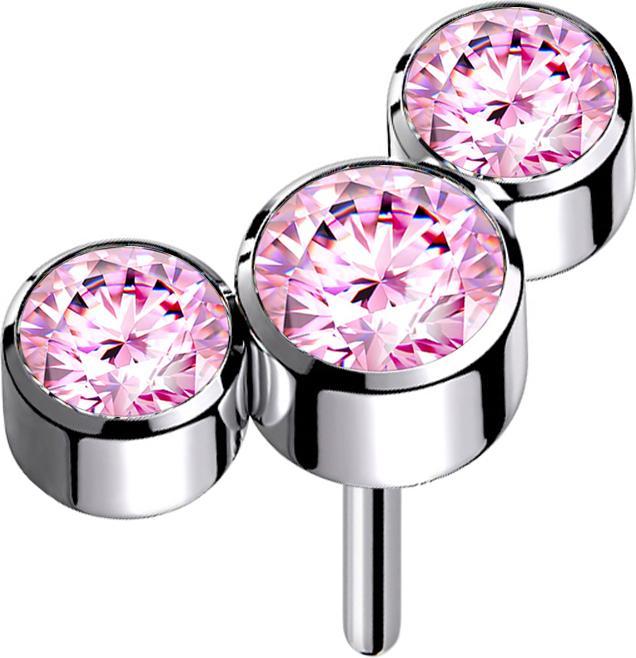 Immagine prodotto Star Piercing Threadless argento tre cristalli rosa (senza ottone, Titanio G23)
