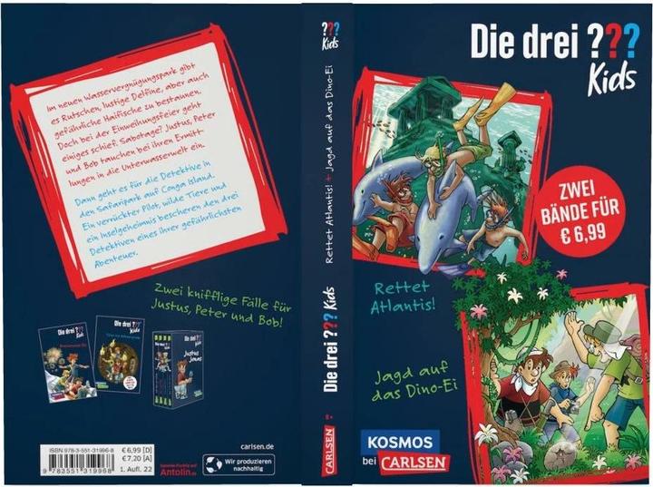 Immagine prodotto Die drei??? Kids: Doppelband. Enthält die Bände: Rettet Atlantis! / Jagd auf das Dino-Ei (Tedesco, Ulf Blanck, Stefanie Wegner, Kim Schmidt, Ben Nevis, 2022)