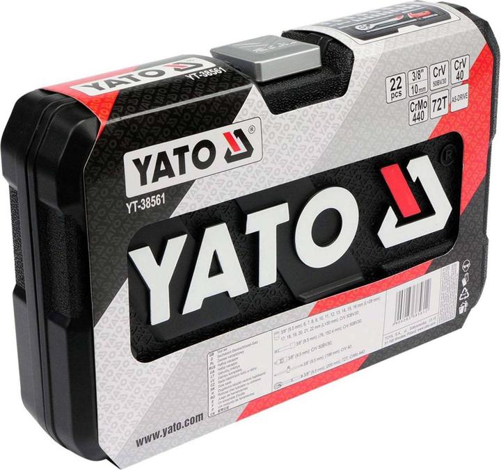 Image du produit Yato YT-38561 Jeu de Douilles en Coffret 22 Pièces avec Cliquet 3/8" (3/8")