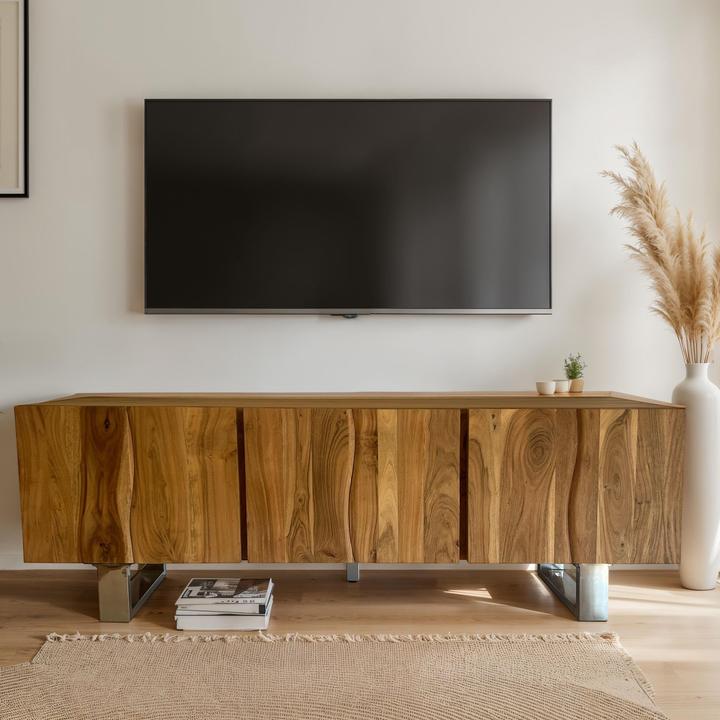 Actual product image FineBuy TV Schrank Lowboard 160 cm Holz Massiv Fernsehkommode Fernsehschrank