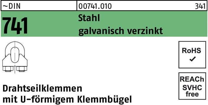 Produktbild Drahtseilklemme DIN 741 U-förmig 8 MM / M 6 Stahl galvanisch verzinkt