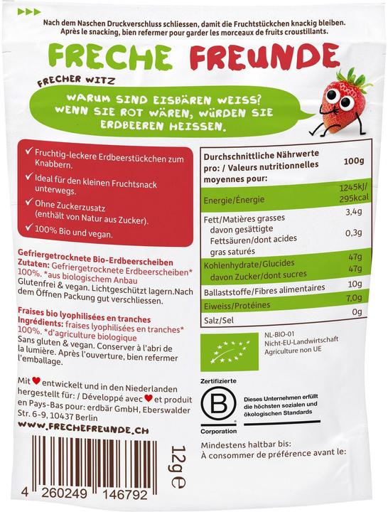 Valeurs nutritives et ingrédients Freche Freunde Fraise (12 g)