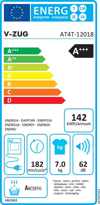 Label énergétique V-Zug AdoraTrocknen V4000 (7 kg, Droite)