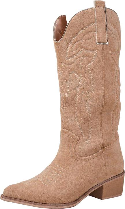 Actual product image Where's That From Womens/Ladies Desert Embroidered Faux Suede Side Zip Cowboy Boots (36)