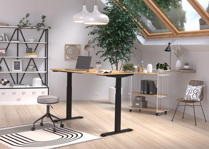 Actual product image Germania JET height-adjustable desk navarra-oak rectangular, T-leg frame black 140.0 x (140 x 72 cm)