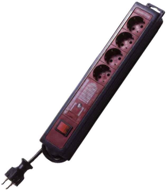 Image du produit REV Bloc multiprises avec ÜSS + filtre secteur, rouge/gris, 4 voies, 4xSchuko, avec interrupteur, câble (4 x, CEE 7/3, 2.50 m)