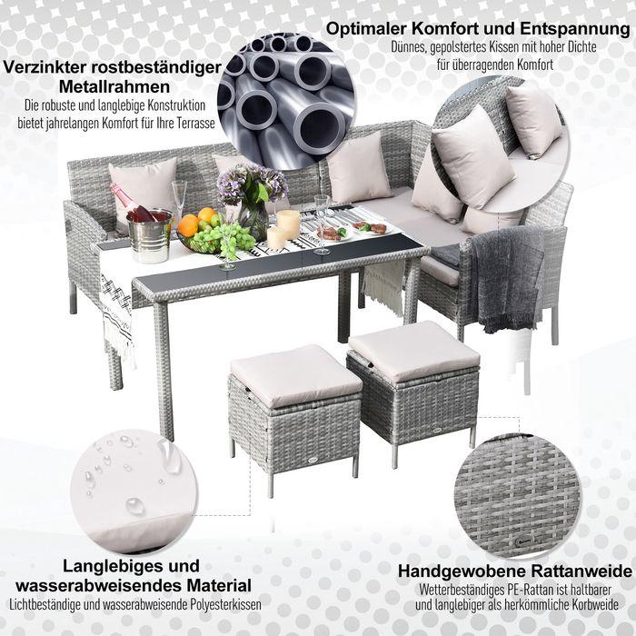 Immagine prodotto Swisshandel24 Set di mobili da giardino in rattan con poggiapiedi in metallo grigio 134 x 60 x 75 cm (125 cm)