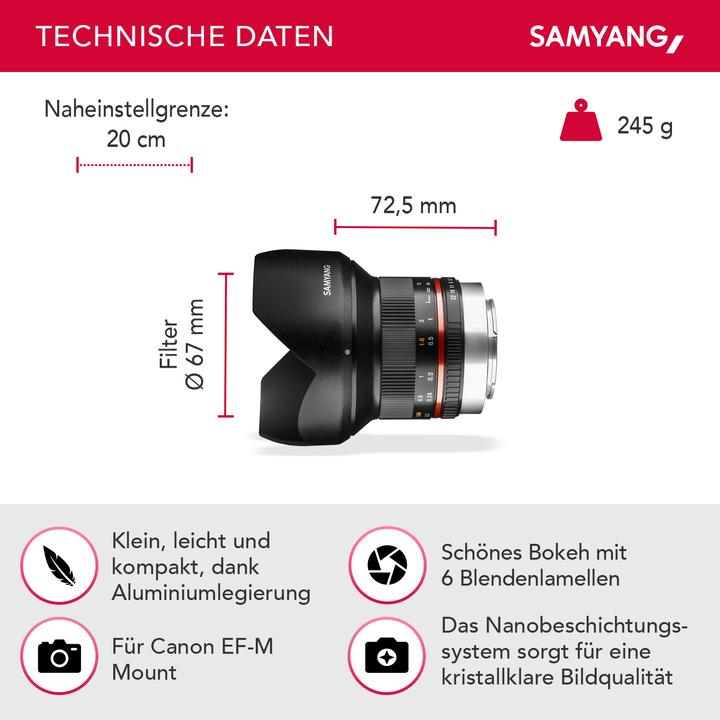 Produktbild Samyang 12mm f/2.0 NCS CS, Canon M (Canon EF-M, APS-C / DX)
