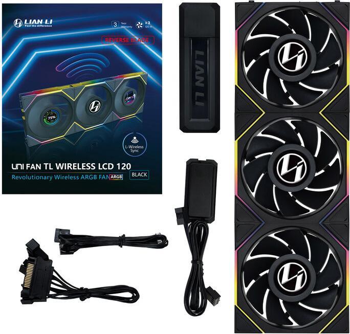 Image du produit Lian-Li UNI FAN TL Wireless LCD Lüfter, ARGB, PWM, 3er-Pack inkl. Controller - Reverse Blade, 120mm (120 mm, 3 x)